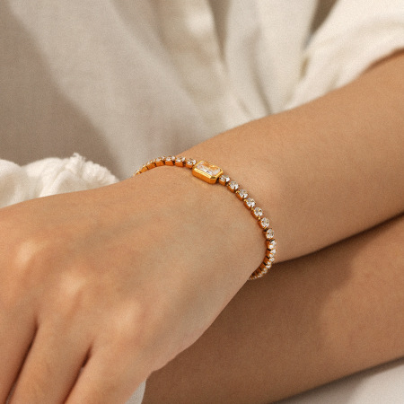 Bracelet en acier inoxydable étanche, chaîne en zircon doré, 1 pièce