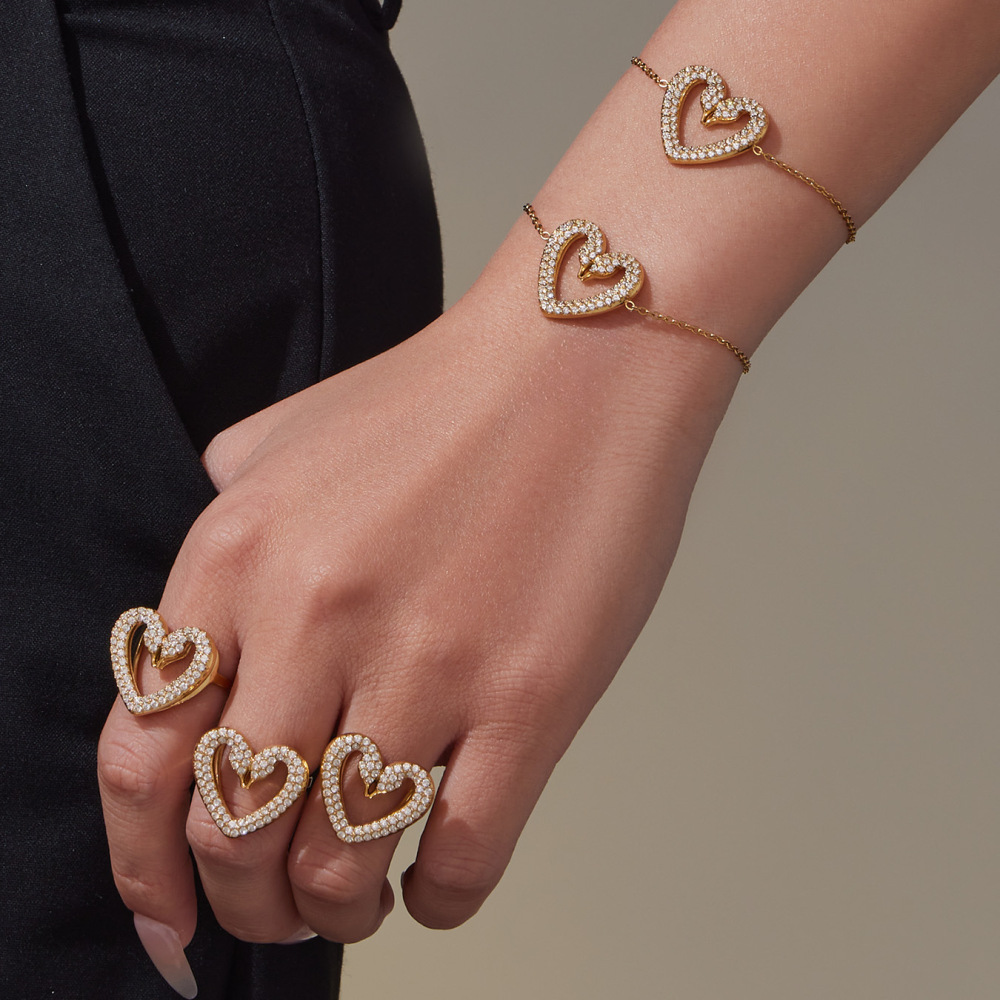Ensembles De Bijoux Pour Femmes Luxueux En Acier Inoxydable, Ornés D'Un Cœur De Cygne, Étanches Et De Zircon Doré. h5Image5
