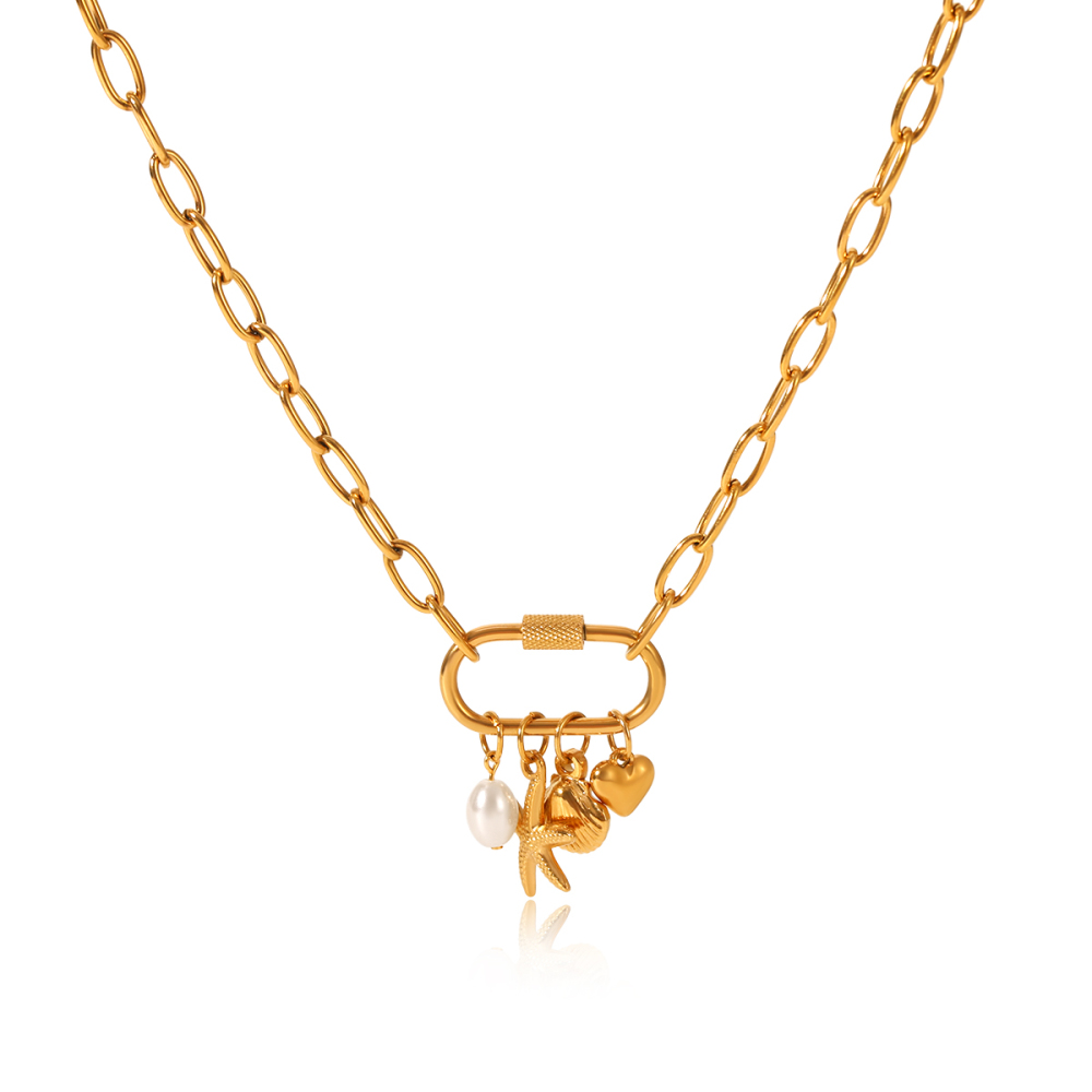 Collier Pendentif Océanique En Acier Inoxydable Étanche Couleur Or (1 Pièce)