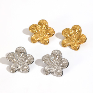 1 Paire De Boucles D'Oreilles À Clous En Acier Inoxydable Doré, Imperméables, En Forme De Fleur h5 Image3
