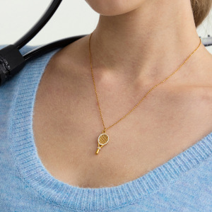 Collier Pendentif Femme En Forme De Raquette De Tennis, En Acier Inoxydable Imperméable, Couleur Or Et Zircon. h5 Image4