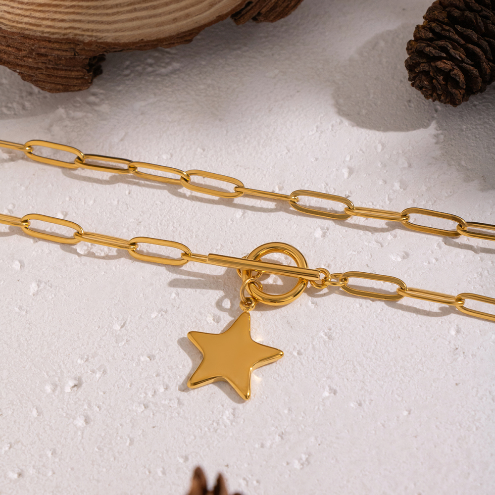 Collier Pendentif En Acier Inoxydable Doré, Étanche, En Forme D'Étoile Image2