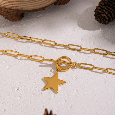 Collier pendentif en acier inoxydable doré, étanche, en forme d'étoile 2
