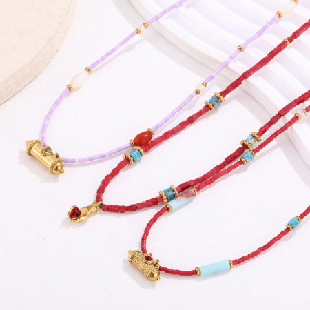 Collier de perles vintage pour femme, 1 pièce, pierres naturelles de couleurs mélangées 2