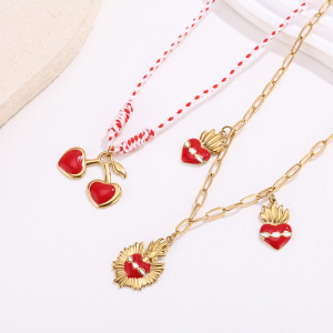 1 Collier Tressé Luxueux Pour Femme En Acier Inoxydable Rouge Cerise, Étanche h5 Image5
