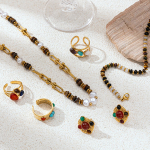 Ensemble De Colliers Pendentifs En Acier Inoxydable Étanches Avec Perles De Pierre Naturelle h5 Image2
