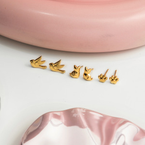 1 Paire De Boucles D'Oreilles Pour Femme, Motif Animaux Vifs, En Acier Inoxydable Étanche, Couleur Or h5 Image6