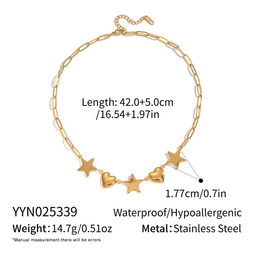 Collier Pendentif Cœur Et Étoile En Acier Inoxydable Étanche Couleur Or (1 Pièce) 