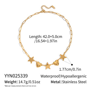 Collier Pendentif Cœur Et Étoile En Acier Inoxydable Étanche Couleur Or (1 Pièce) h5 