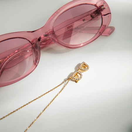 Collier pendentif femme en forme de lunettes, acier inoxydable étanche, couleur or, zircon (1 pièce) 2