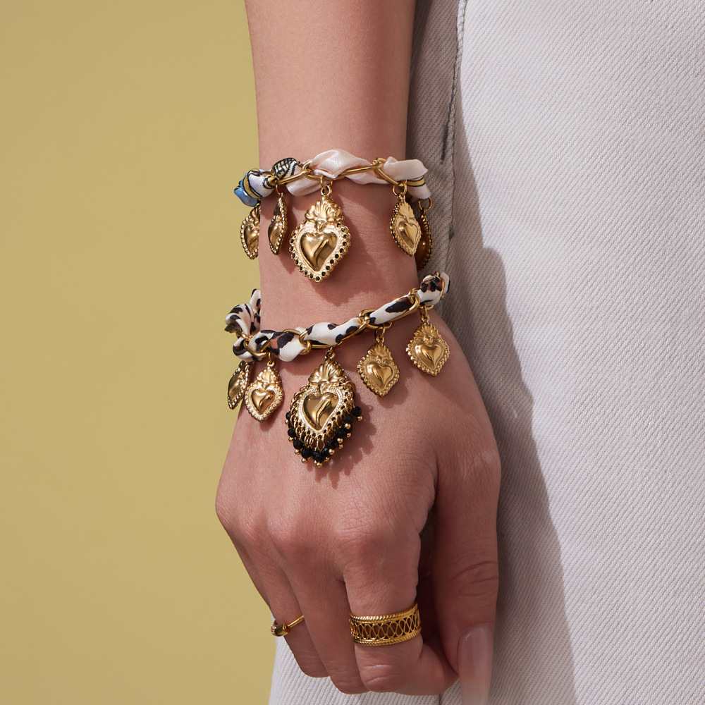 Ensembles De Bijoux Pour Femmes Vogue Heart En Acier Inoxydable, Étanches, Couleur Or Et Pierre Naturelle Image5
