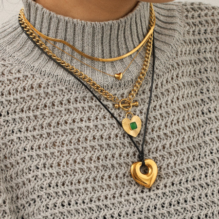 Collier Pendentif Cœur En Acier Inoxydable Étanche Couleur Or (1 Pièce)