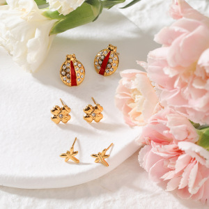 1 Paire De Boucles D'Oreilles Classiques Pour Femme, En Acier Inoxydable, Couleur Or, Motif Scarabée. h5 Image4