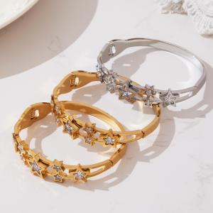Bracelet Manchette Femme En Acier Inoxydable Doré Avec Zircon Et Motif Étoile Personnalisable (1 Pièce). h5 Image2