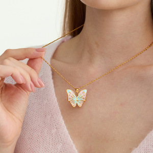 Collier Pendentif Papillon Personnalisable En Acier Inoxydable Étanche Couleur Or Pour Femme (1 Pièce) h5 Image4