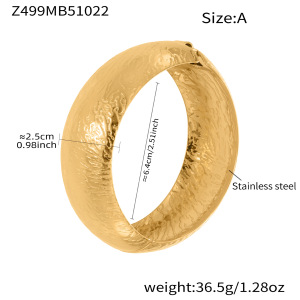 Bracelet Jonc Pour Femme, 1 Pièce, En Acier Inoxydable Imperméable, Couleur Or, Motif Martelé Simple h5 