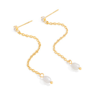 Boucles D'Oreilles Pendantes Élégantes Pour Femme, En Acier Inoxydable Doré, Avec Perles Et Imperméables (1 Paire). h5
