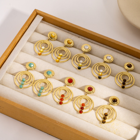 Boucles d'oreilles pendantes pour femme, style rétro simple, rondes, en acier inoxydable étanche (1 paire)