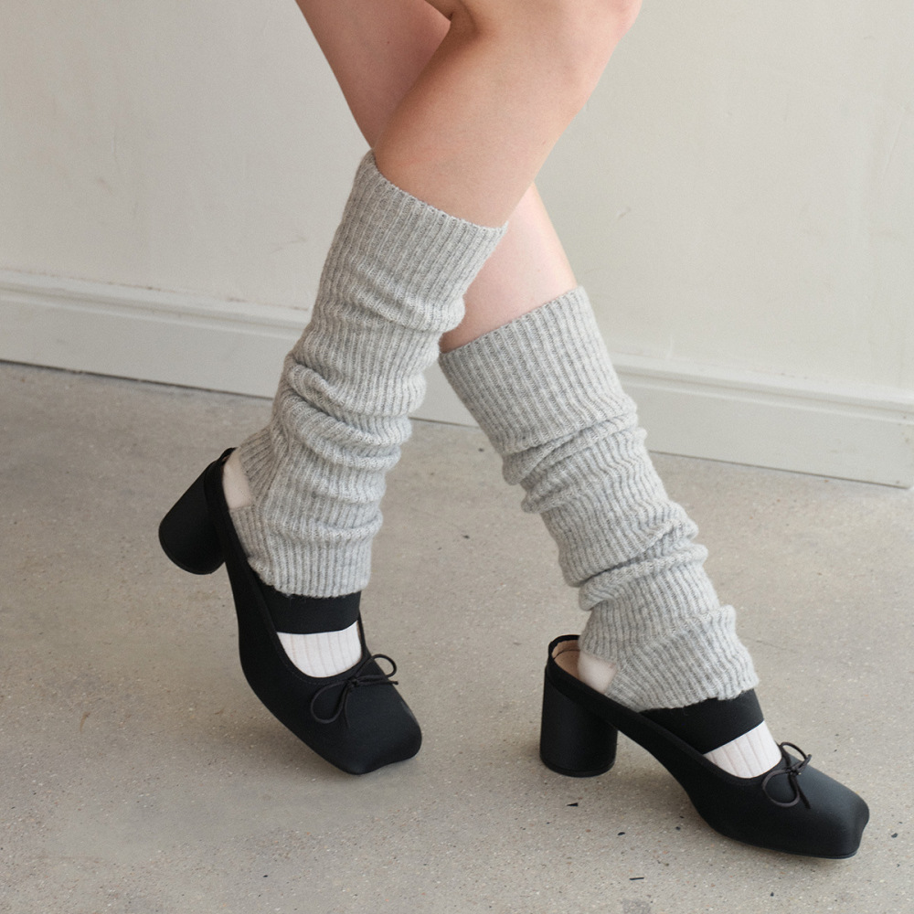 1 Paire De Jambières Tricotées En Mélange De Laine De Couleur Unie Image2