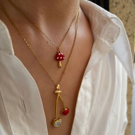 Collier pendentif cerise en émail 1 pièce 2