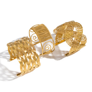 Bracelet Manchette Doré En Acier Inoxydable, Étanche, De Forme Ajourée (1 Pièce). h5 Image5