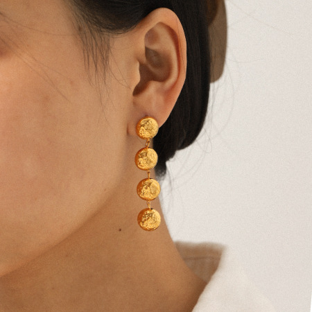 Boucles d'oreilles pendantes sphériques à pompon, en acier inoxydable doré, imperméables, avec motif martelé (1 paire). 2