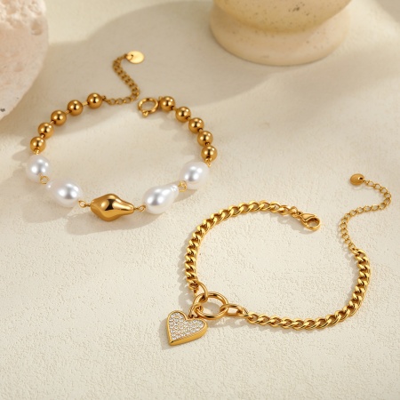 Ensemble De Bracelets Pour Femmes, Composé D'Une Chaîne En Acier Inoxydable Imperméable En Forme De Cœur Simple Et Irrégulière.