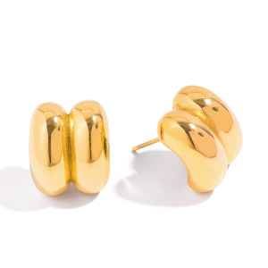 Boucles D'Oreilles Puces Minimalistes Pour Femme, En Acier Inoxydable Uni, Étanches, Couleur Or (1 Paire). h5 