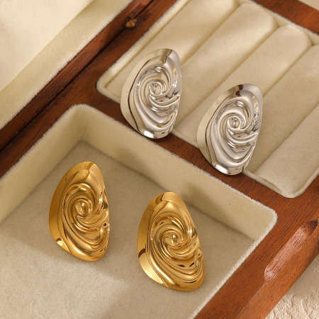 1 paire de boucles d'oreilles à clous en acier inoxydable doré, motif vortex