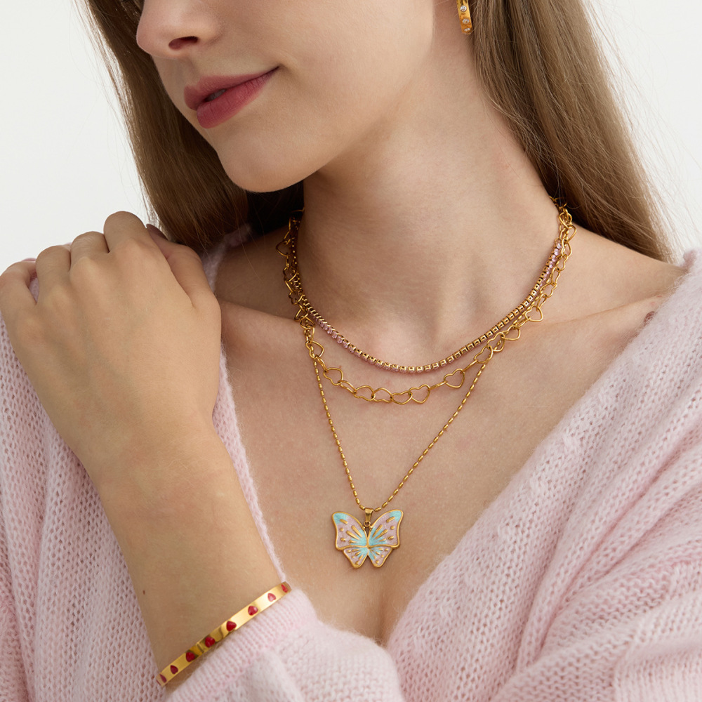 Collier Pendentif Papillon Personnalisable En Acier Inoxydable Étanche Couleur Or Pour Femme (1 Pièce) h5Image5