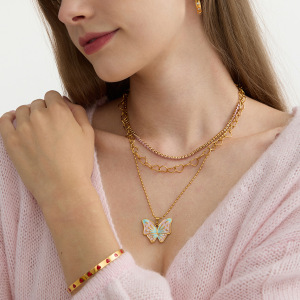 Collier Pendentif Papillon Personnalisable En Acier Inoxydable Étanche Couleur Or Pour Femme (1 Pièce) h5 Image5