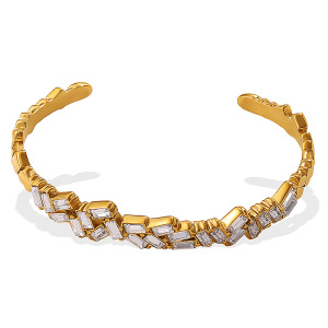 Bracelet Manchette En Acier Inoxydable Étanche Couleur Or Avec Zircon (1 Pièce) h5 Image4