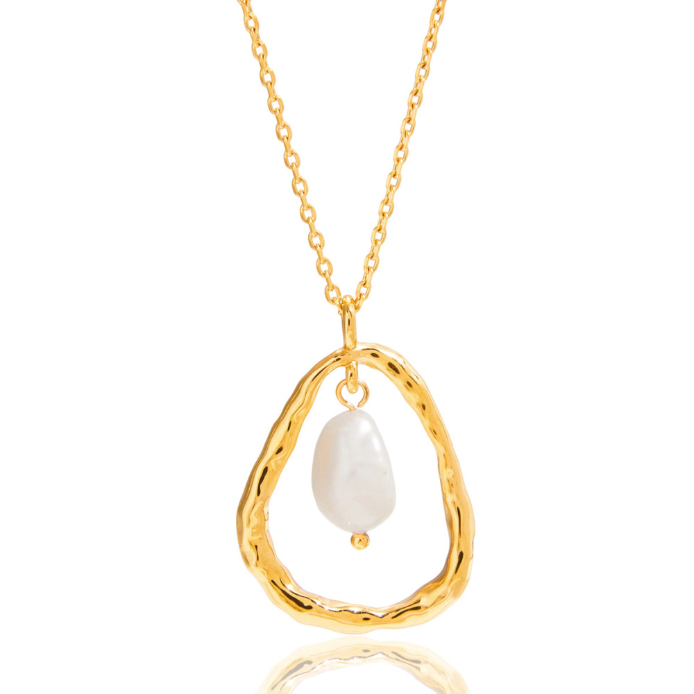 Collier Pendentif Femme En Acier Inoxydable Doré, Perle, Orné D'Une Goutte Romantique (1 Pièce) 