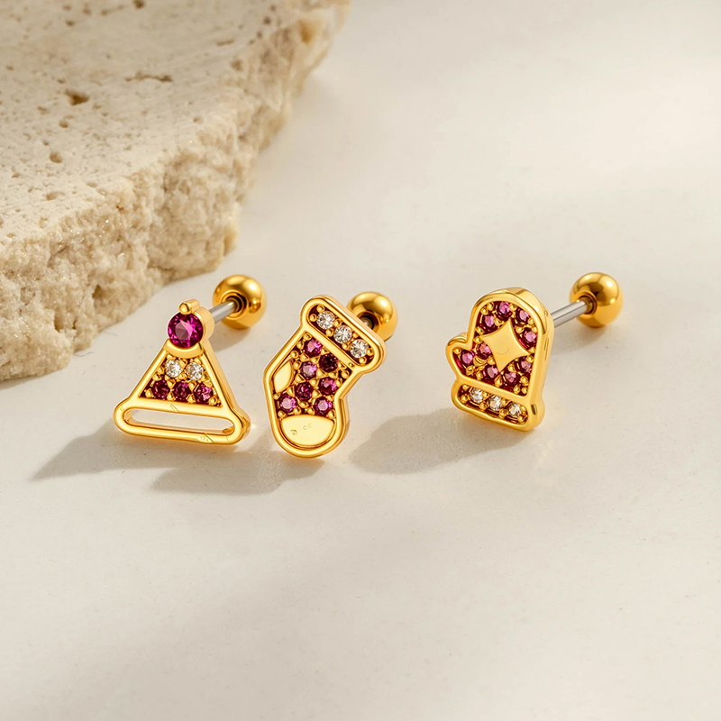 Boucles D'Oreilles Piercing Pour Femme En Cuivre Doré Et Zirconium Image4