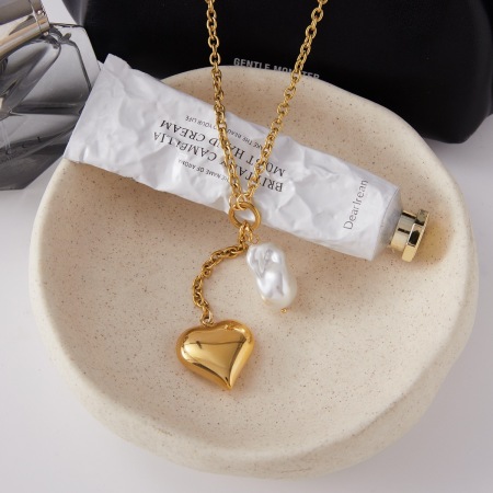 Collier pendentif femme en forme de cœur, en acier inoxydable étanche, couleur or (1 pièce) 2