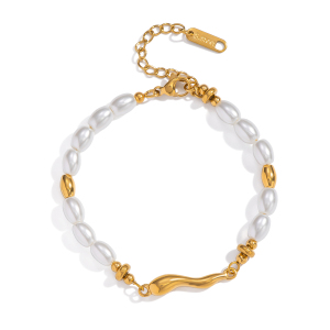 Bracelet En Acier Inoxydable Étanche, Couleur Or, Orné De Perles (1 Pièce). h5 Image4