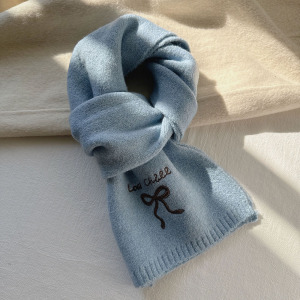 Écharpe D'Hiver En Rayonne Et Laine, 1 Pièce, Couleur Unie, Brodée, Avec Nœud Papillon h5 