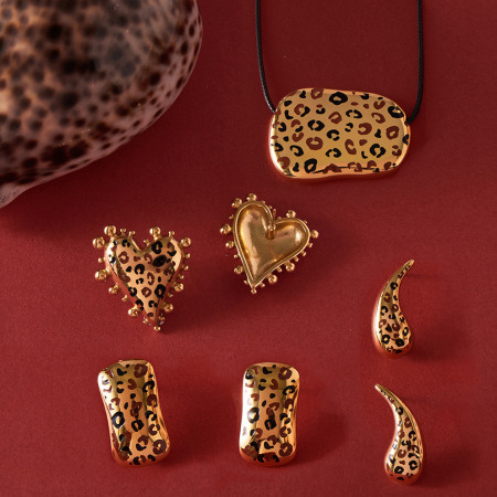 Ensembles de bijoux élégants pour femmes, en acier inoxydable doré, imprimé léopard, étanches.