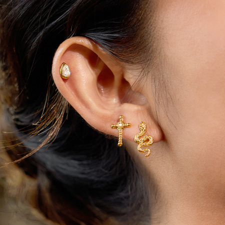 1 ensemble de boucles d'oreilles de luxe pour femme, en acier inoxydable doré, motif serpent, étanches.