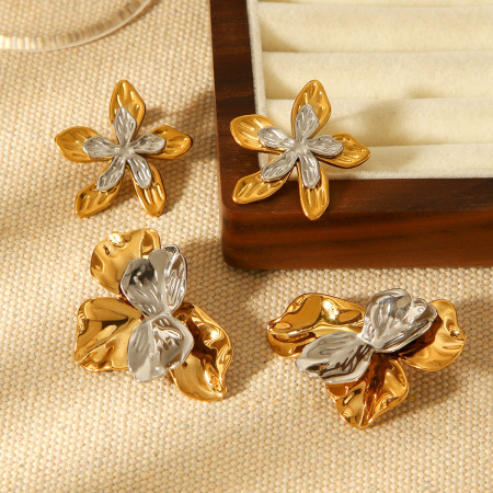 1 Paire De Boucles D'Oreilles À Clous En Acier Inoxydable Imperméables En Forme De Cœur Et De Fleur, Couleurs Assorties 2