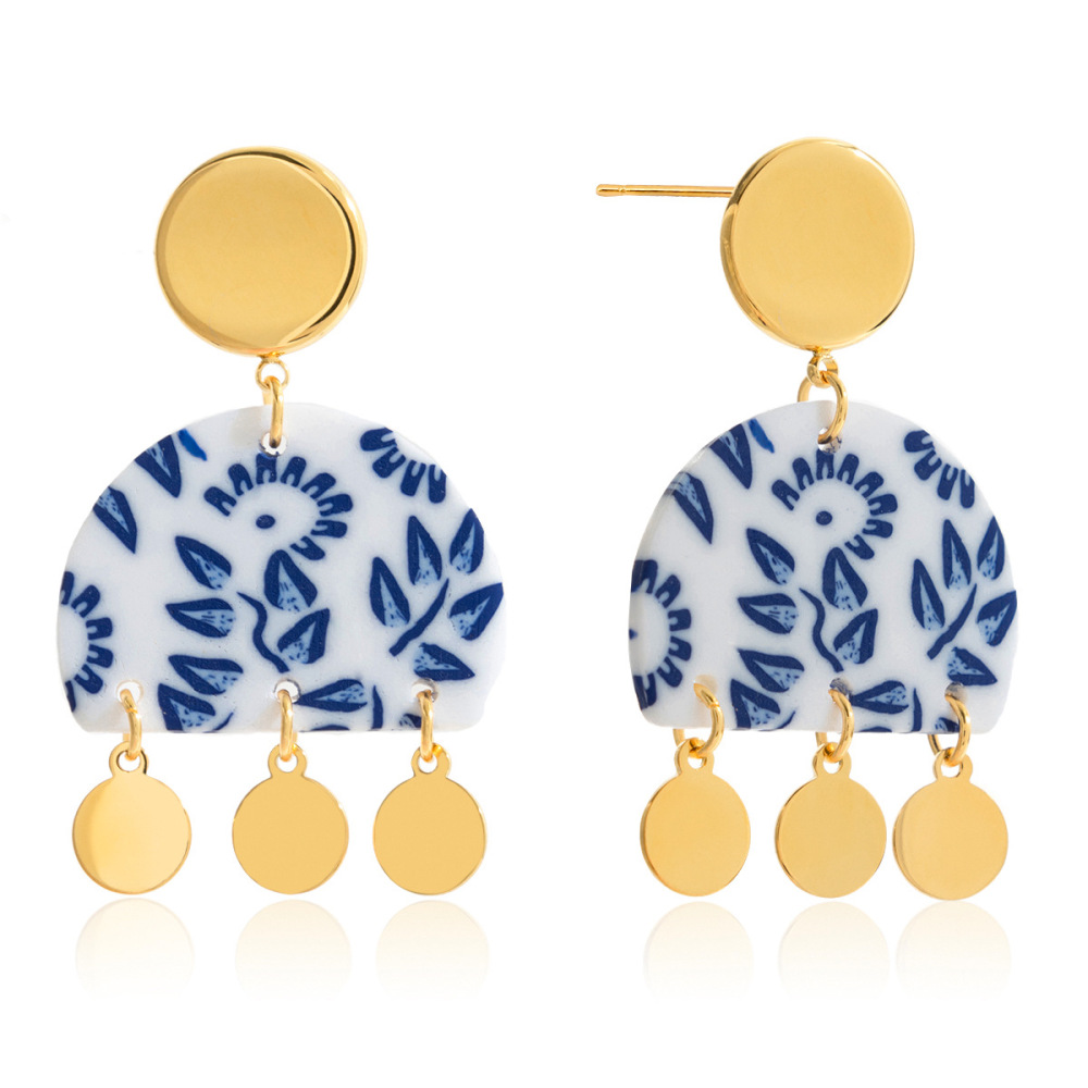 1 Paire De Magnifiques Boucles D'Oreilles Pendantes En Argile Polymère Couleur Or Pour Femme En Forme De Cœur Et De Fleur 