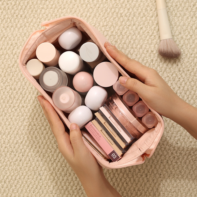 Trousse De Maquillage Matelassée À Carreaux De Couleur Unie, 1 Pièce Image3