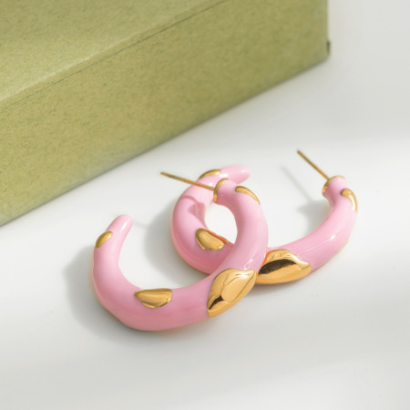 1 paire de boucles d'oreilles créoles roses en acier inoxydable étanche couleur or pour femme