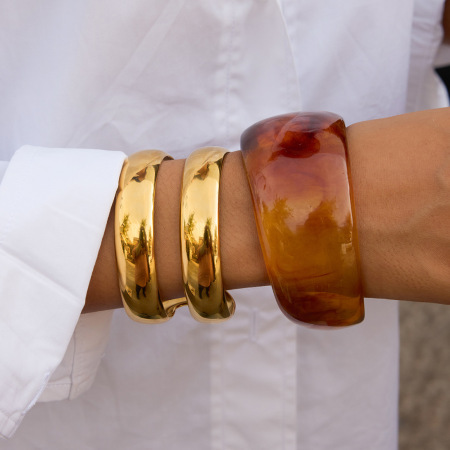 Bracelet classique pour femme, en acier inoxydable uni, étanche, couleur or (1 pièce)
