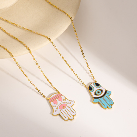 Collier pendentif œil de diable simple et décontracté en acier inoxydable étanche pour femme (1 pièce)