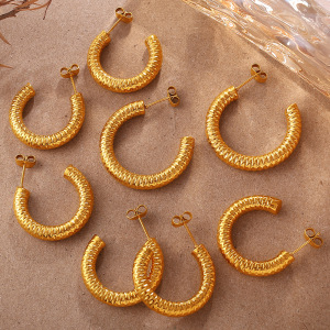 1 Paire De Boucles D'Oreilles Créoles En Acier Inoxydable De Forme Irrégulière, Étanches, Couleur Or h5 Image2