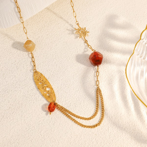 Collier Chaîne Étanche En Acier Inoxydable Ajouré, Motif Soleil, Pour Femme (1 Pièce) h5 Image3