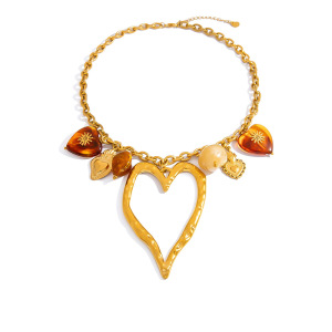 Collier Pendentif Femme Rétro En Forme De Cœur Et De Soleil, En Acier Inoxydable Étanche (1 Pièce) h5 Image4