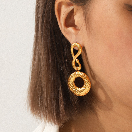 Boucles d'oreilles pendantes en acier inoxydable doré, motif peau de serpent (1 paire) 2