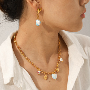 Collier Pendentif En Forme De Cœur En Céramique, Acier Inoxydable Étanche, Couleur Or h5 Image3